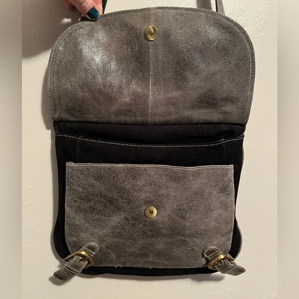 Sophia Visconti Purse Gray Suede And Patent Leather
